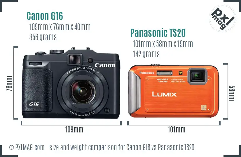 Canon G16 vs Panasonic TS20 size comparison Canon G16 vs Panasonic TS20 size comparison