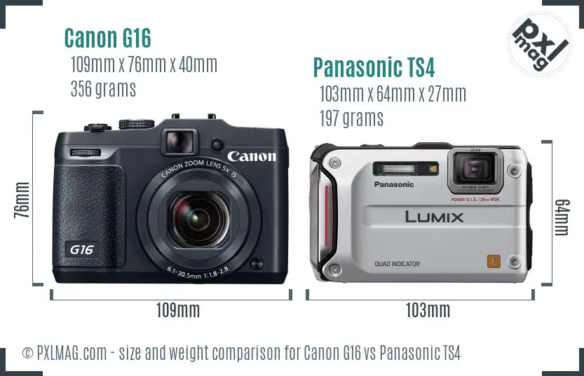 Canon G16 vs Panasonic TS4 size comparison Canon G16 vs Panasonic TS4 size comparison