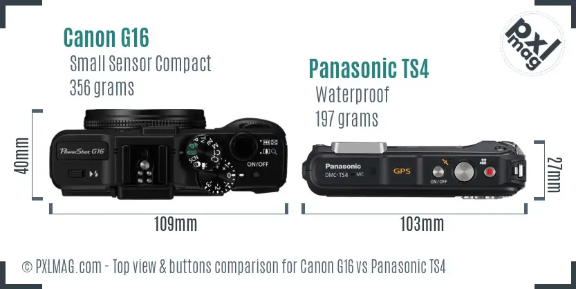 Canon G16 vs Panasonic TS4 top view buttons comparison