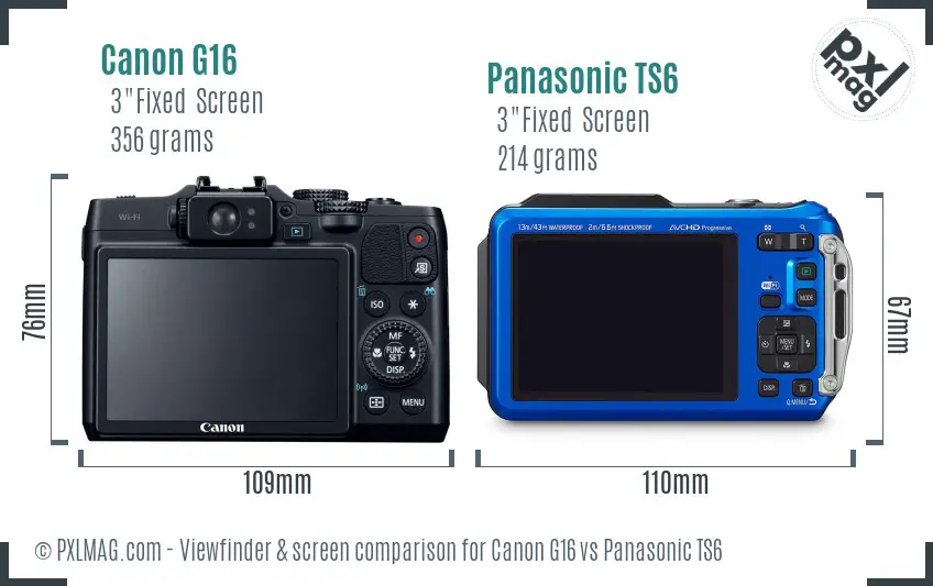 Canon G16 vs Panasonic TS6 Screen and Viewfinder comparison