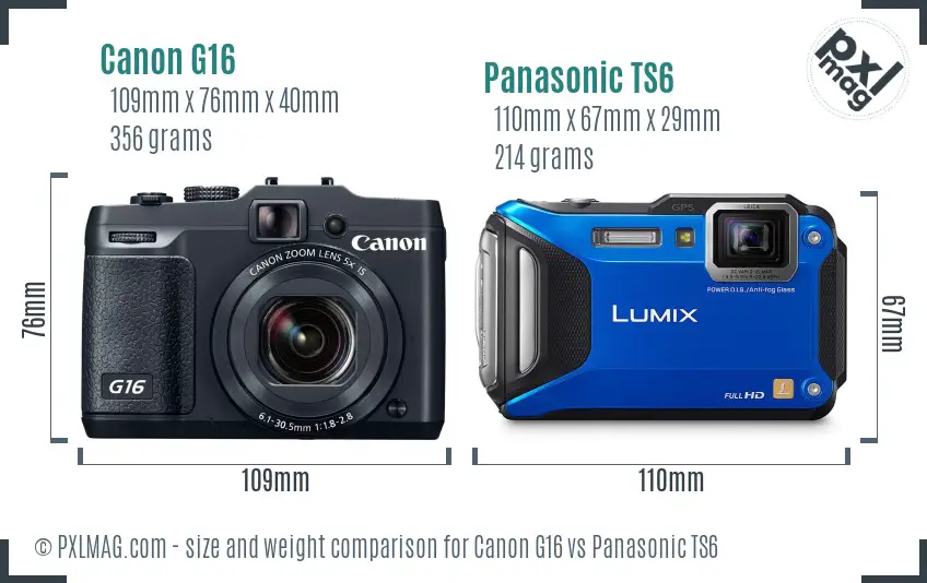Canon G16 vs Panasonic TS6 size comparison Canon G16 vs Panasonic TS6 size comparison