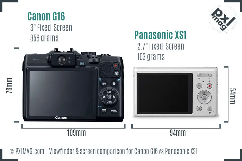 Canon G16 vs Panasonic XS1 Screen and Viewfinder comparison