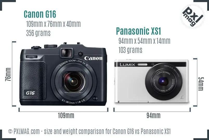 Canon G16 vs Panasonic XS1 size comparison