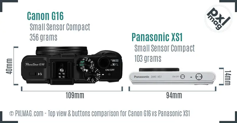 Canon G16 vs Panasonic XS1 top view buttons comparison