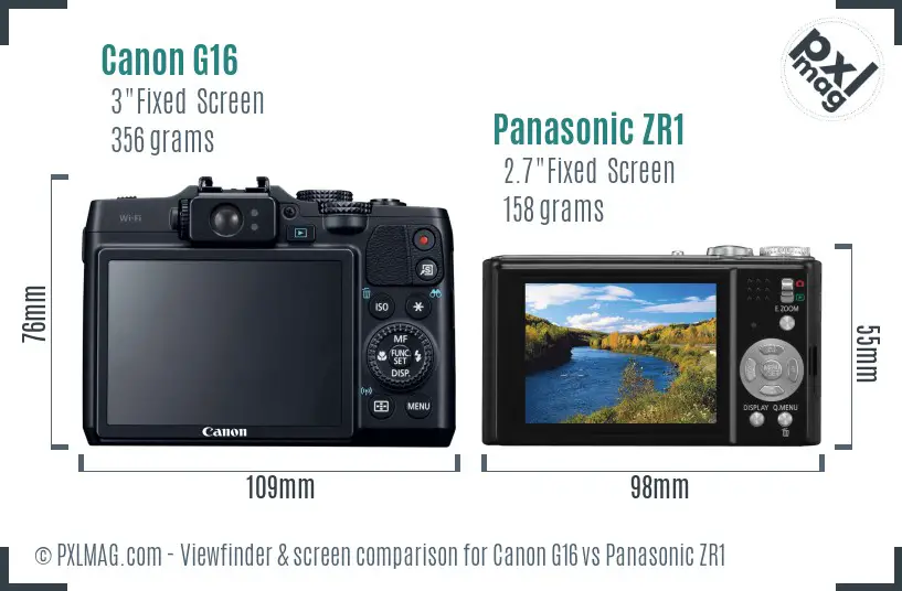 Canon G16 vs Panasonic ZR1 Screen and Viewfinder comparison