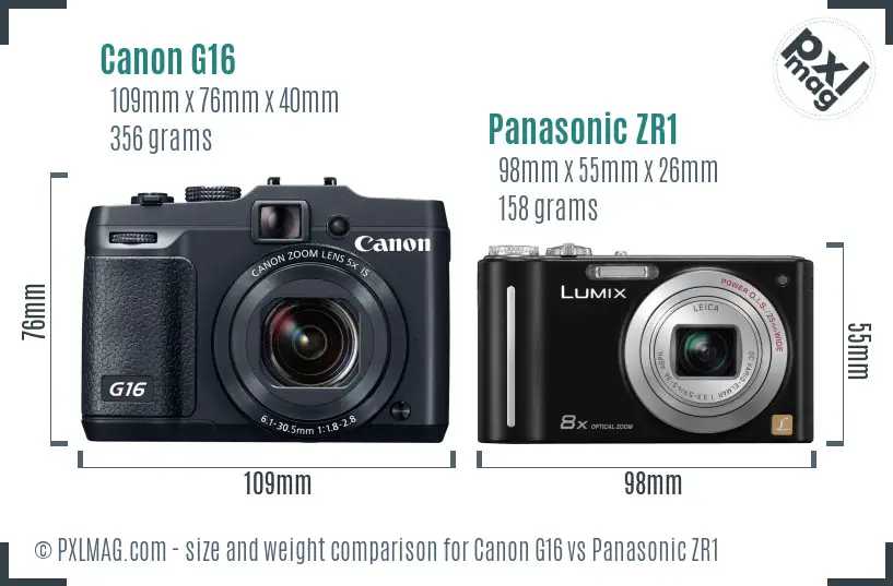 Canon G16 vs Panasonic ZR1 size comparison