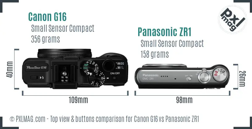 Canon G16 vs Panasonic ZR1 top view buttons comparison