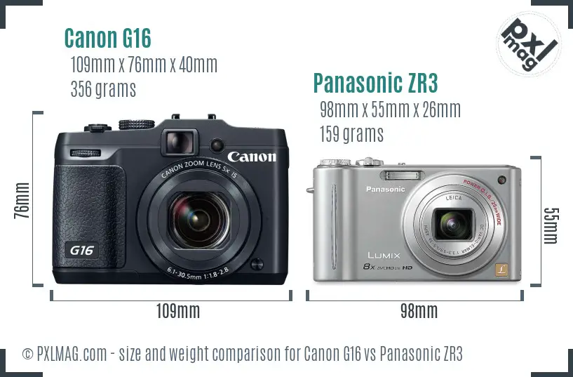 Canon G16 vs Panasonic ZR3 size comparison