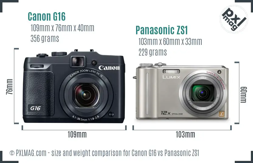 Canon G16 vs Panasonic ZS1 size comparison Canon G16 vs Panasonic ZS1 size comparison