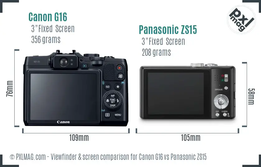 Canon G16 vs Panasonic ZS15 Screen and Viewfinder comparison