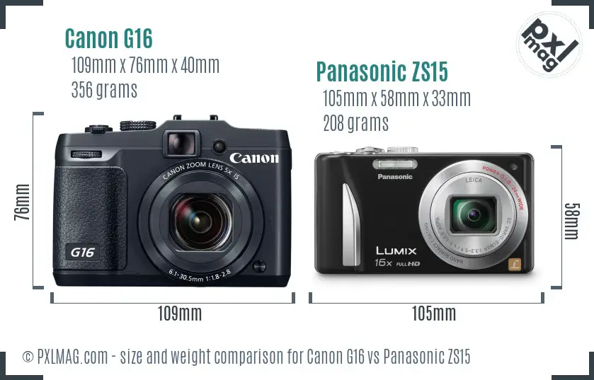 Canon G16 vs Panasonic ZS15 size comparison