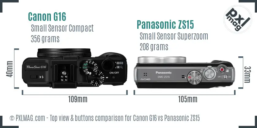 Canon G16 vs Panasonic ZS15 top view buttons comparison