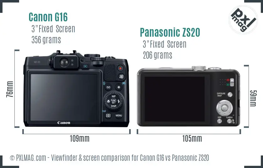 Canon G16 vs Panasonic ZS20 Screen and Viewfinder comparison