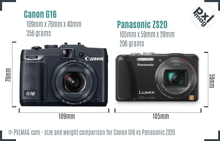 Canon G16 vs Panasonic ZS20 size comparison