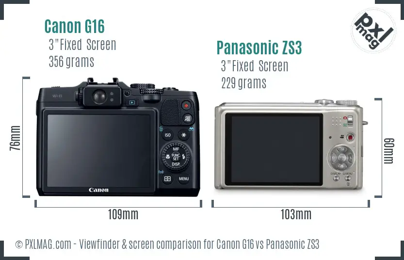 Canon G16 vs Panasonic ZS3 Screen and Viewfinder comparison