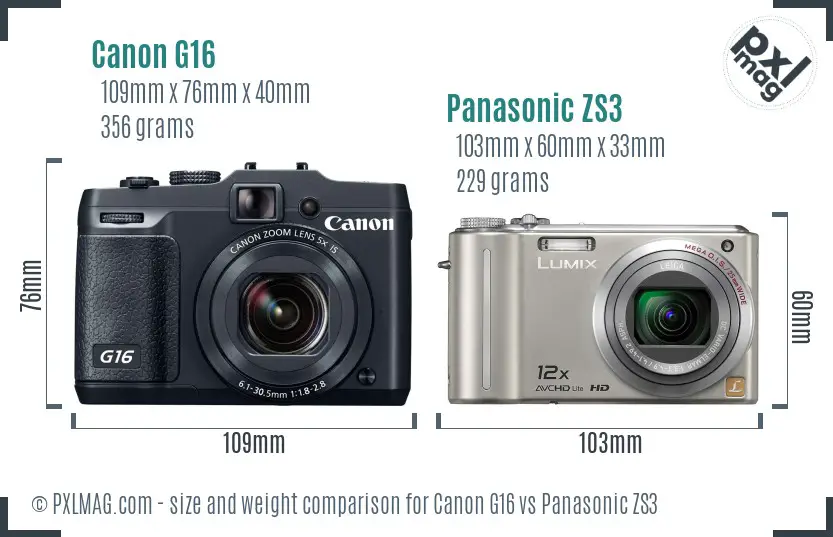 Canon G16 vs Panasonic ZS3 size comparison