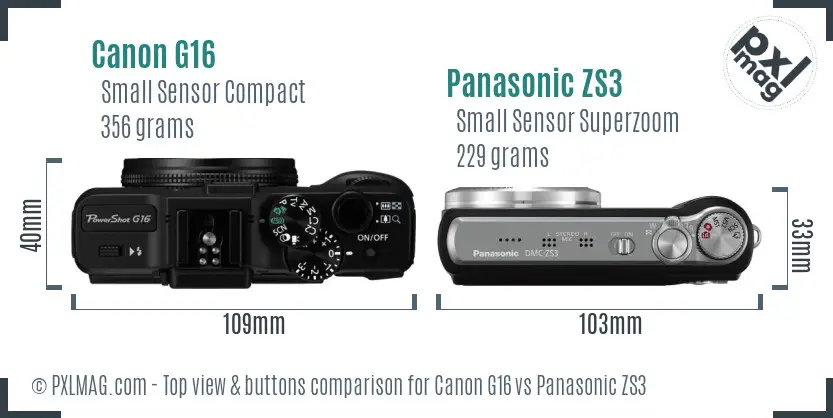Canon G16 vs Panasonic ZS3 top view buttons comparison