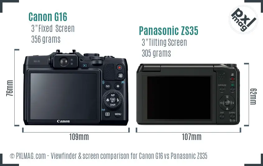 Canon G16 vs Panasonic ZS35 Screen and Viewfinder comparison Canon G16 vs Panasonic ZS35 Screen and Viewfinder comparison