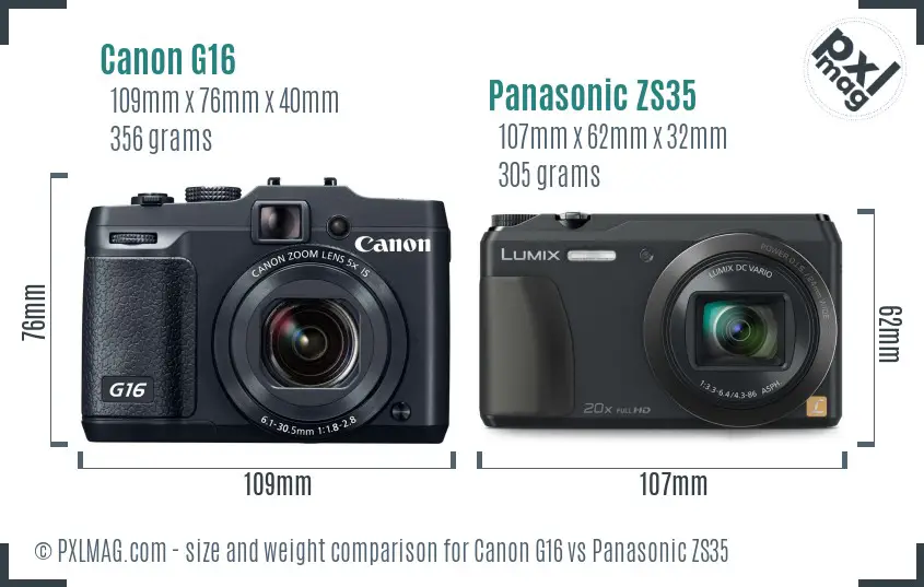 Canon G16 vs Panasonic ZS35 size comparison Canon G16 vs Panasonic ZS35 size comparison