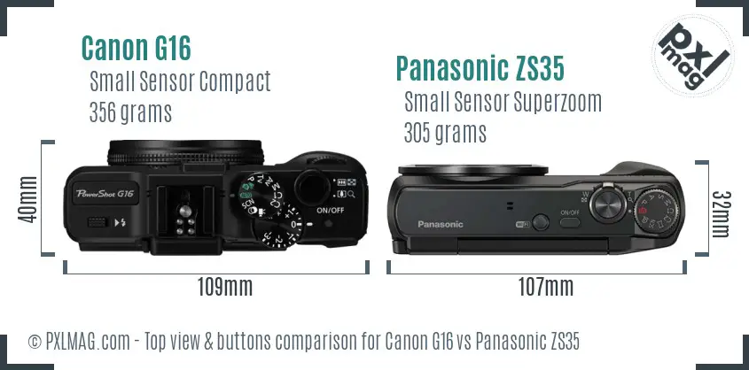 Canon G16 vs Panasonic ZS35 top view buttons comparison Canon G16 vs Panasonic ZS35 top view buttons comparison