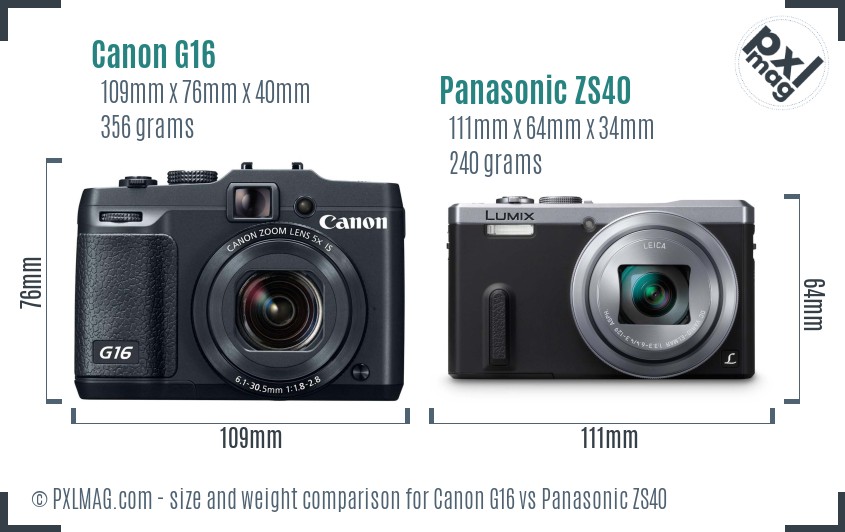 Canon G16 vs Panasonic ZS40 size comparison