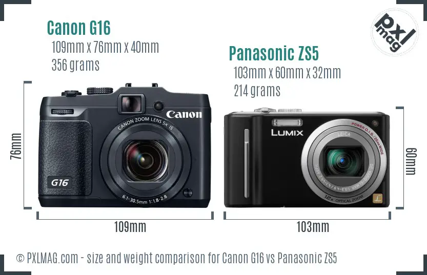 Canon G16 vs Panasonic ZS5 size comparison