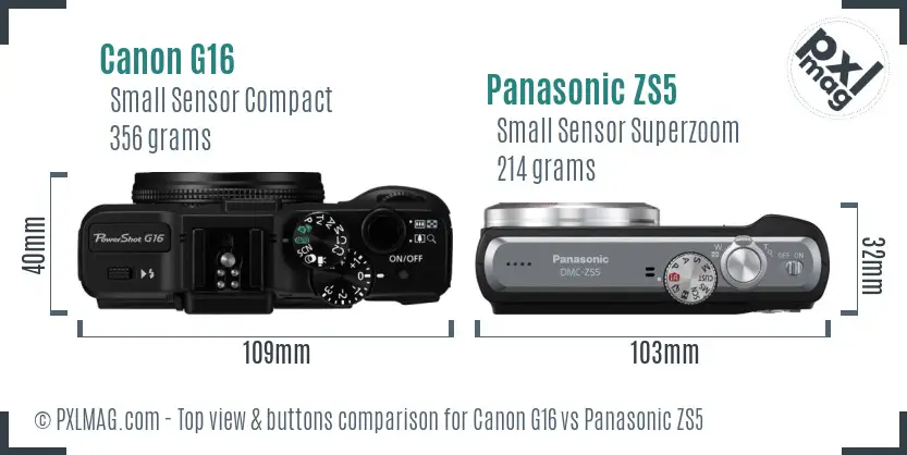 Canon G16 vs Panasonic ZS5 top view buttons comparison