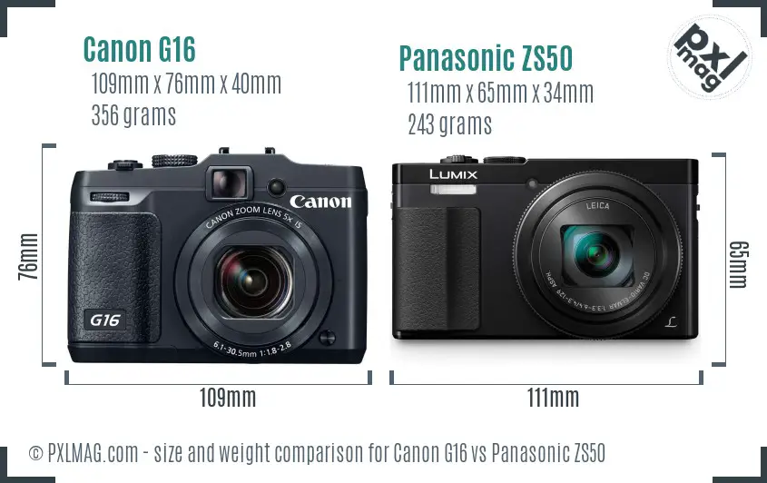 Canon G16 vs Panasonic ZS50 size comparison Canon G16 vs Panasonic ZS50 size comparison