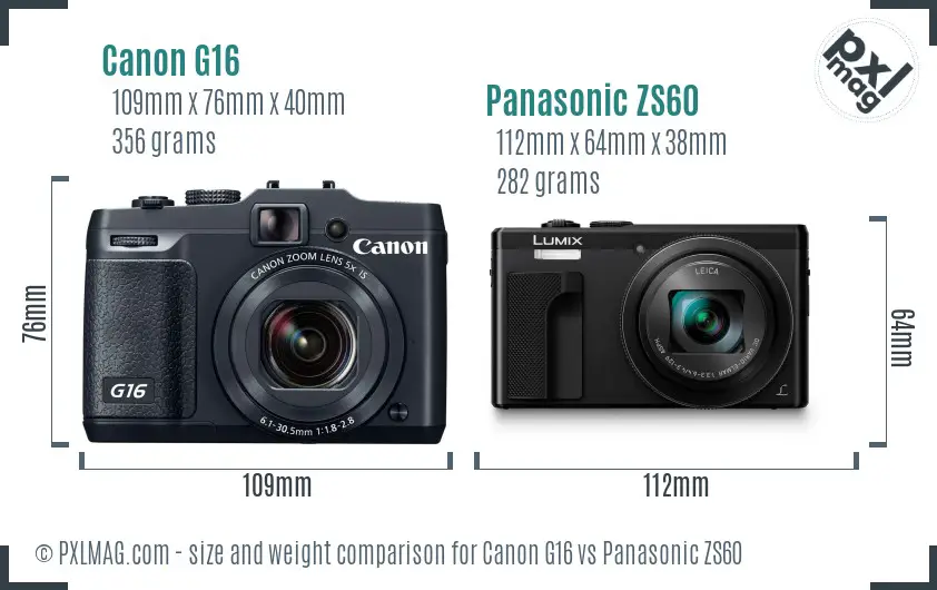Canon G16 vs Panasonic ZS60 size comparison