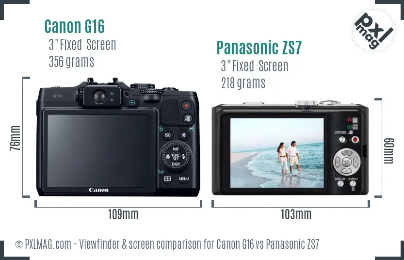 Canon G16 vs Panasonic ZS7 Screen and Viewfinder comparison Canon G16 vs Panasonic ZS7 Screen and Viewfinder comparison