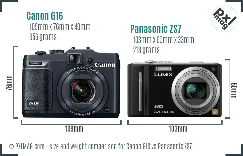 Canon G16 vs Panasonic ZS7 size comparison Canon G16 vs Panasonic ZS7 size comparison