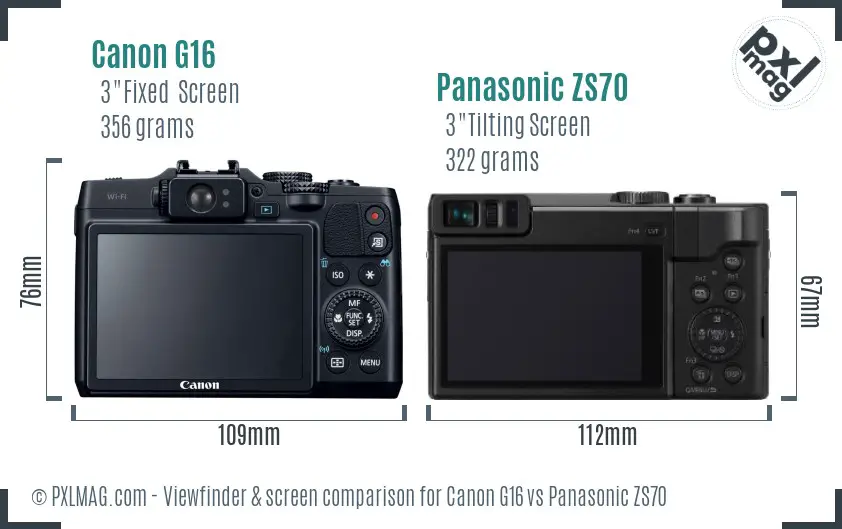 Canon G16 vs Panasonic ZS70 Screen and Viewfinder comparison
