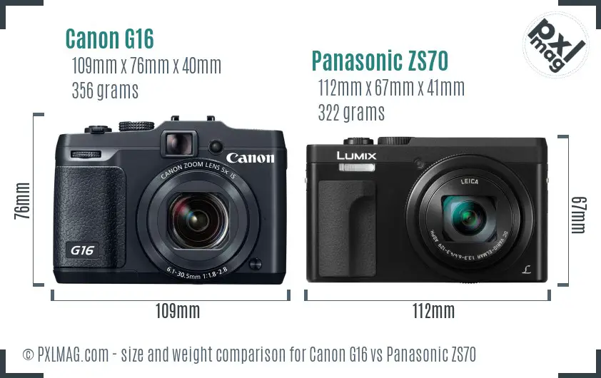 Canon G16 vs Panasonic ZS70 size comparison