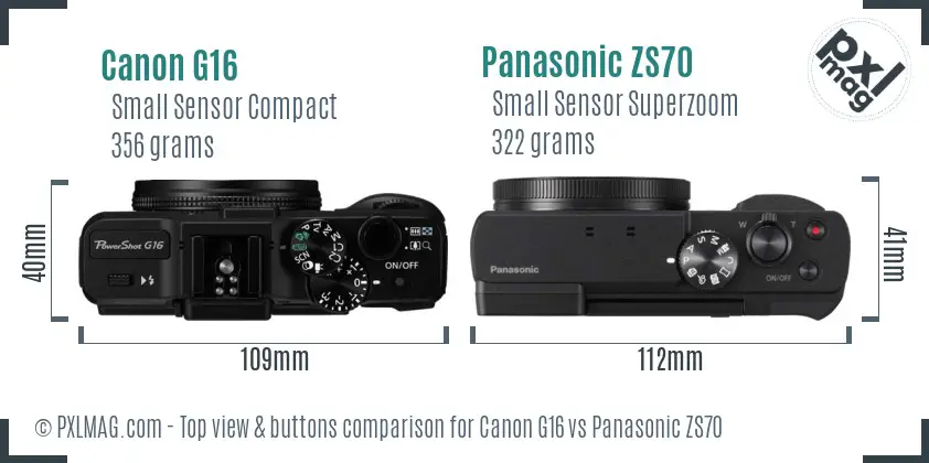 Canon G16 vs Panasonic ZS70 top view buttons comparison