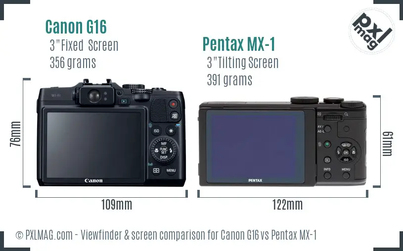 Canon G16 vs Pentax MX-1 Screen and Viewfinder comparison