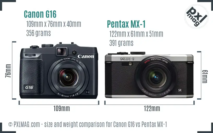 Canon G16 vs Pentax MX-1 size comparison