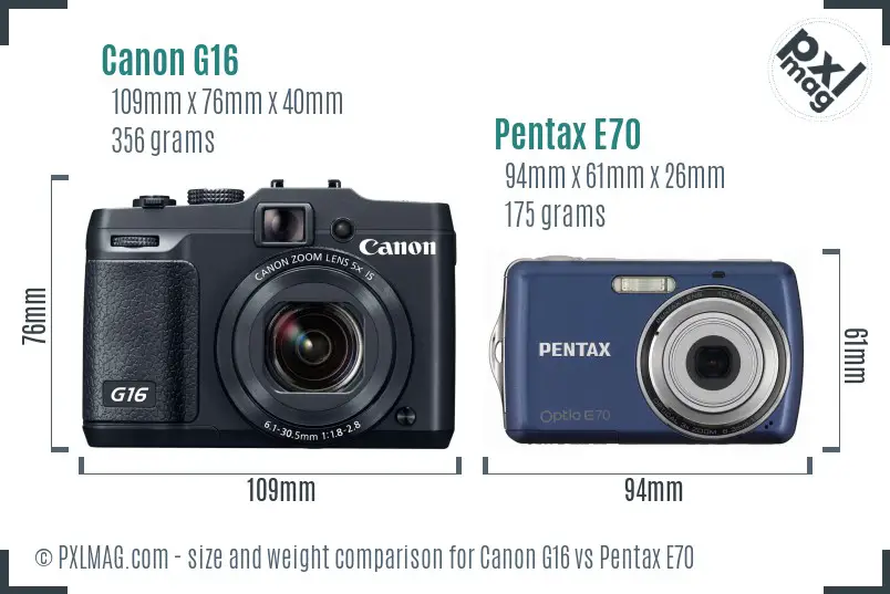 Canon G16 vs Pentax E70 size comparison