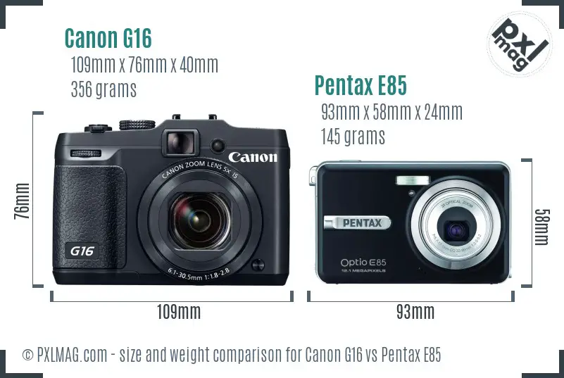 Canon G16 vs Pentax E85 size comparison