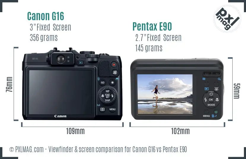 Canon G16 vs Pentax E90 Screen and Viewfinder comparison