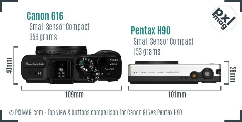 Canon G16 vs Pentax H90 top view buttons comparison