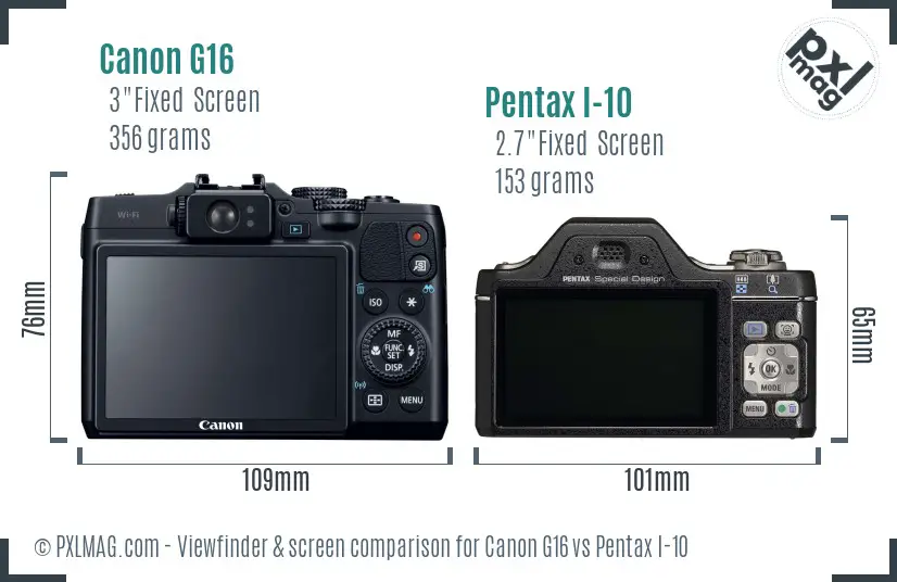Canon G16 vs Pentax I-10 Screen and Viewfinder comparison