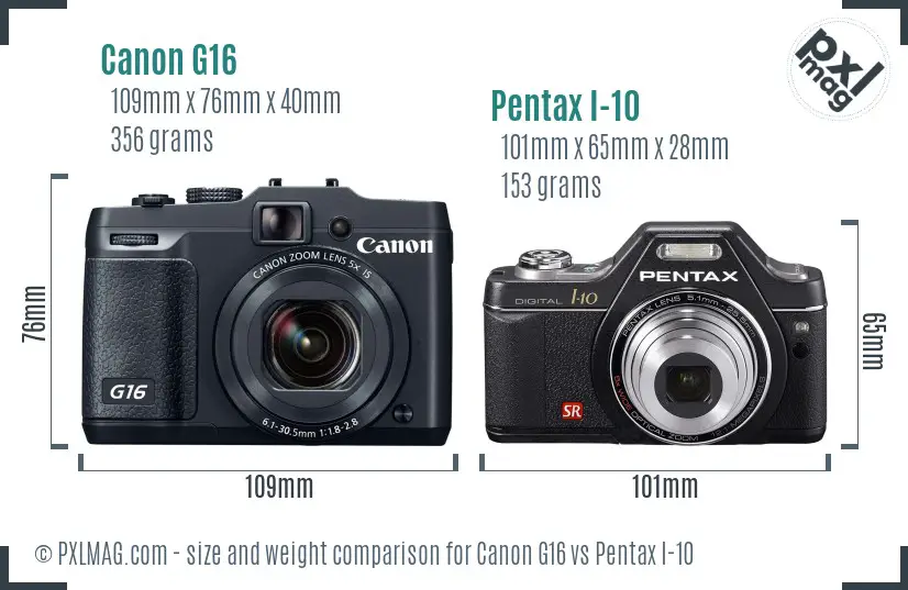Canon G16 vs Pentax I-10 size comparison