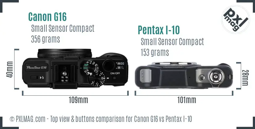 Canon G16 vs Pentax I-10 top view buttons comparison