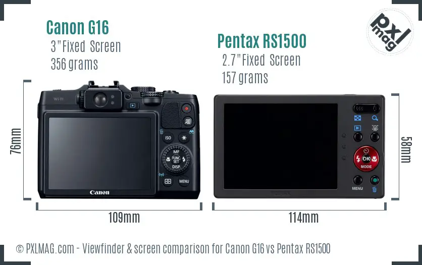 Canon G16 vs Pentax RS1500 Screen and Viewfinder comparison