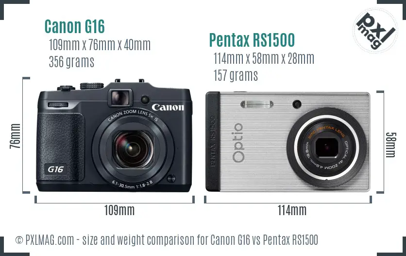 Canon G16 vs Pentax RS1500 size comparison