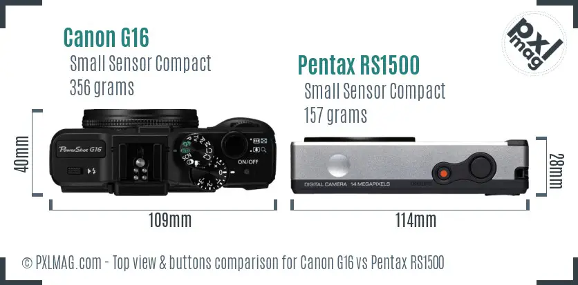 Canon G16 vs Pentax RS1500 top view buttons comparison