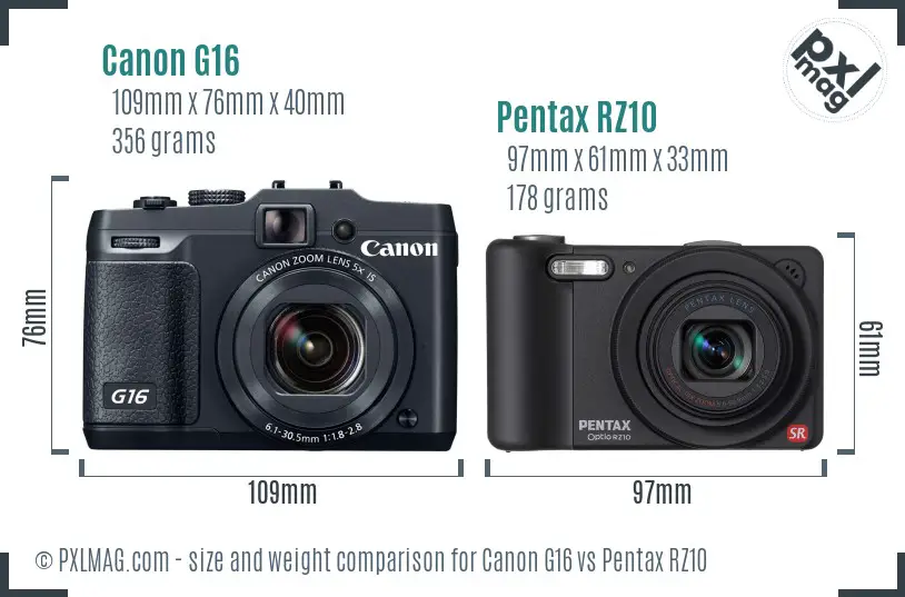 Canon G16 vs Pentax RZ10 size comparison