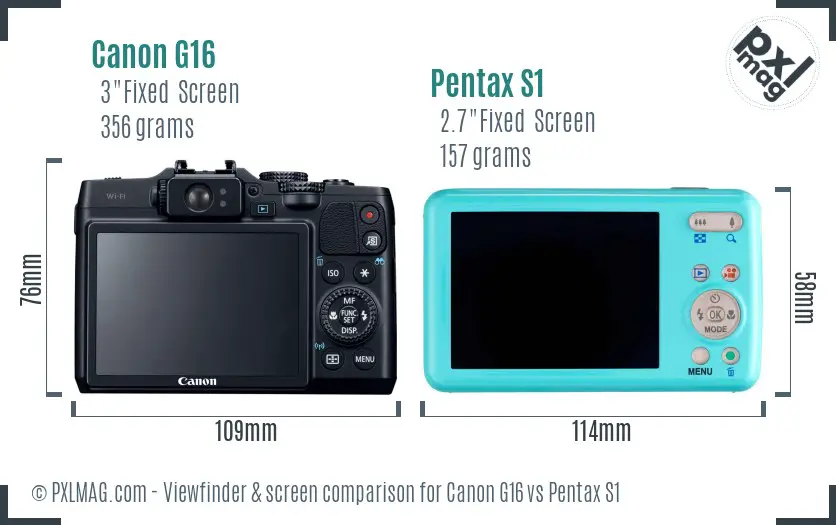 Canon G16 vs Pentax S1 Screen and Viewfinder comparison