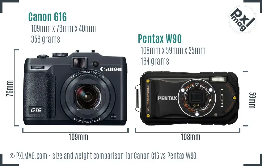 Canon G16 vs Pentax W90 size comparison Canon G16 vs Pentax W90 size comparison