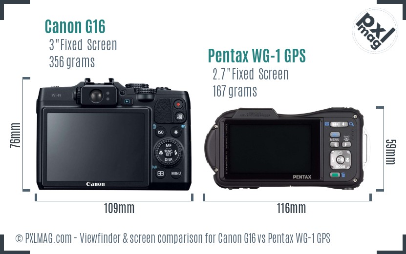 Canon G16 vs Pentax WG-1 GPS Screen and Viewfinder comparison
